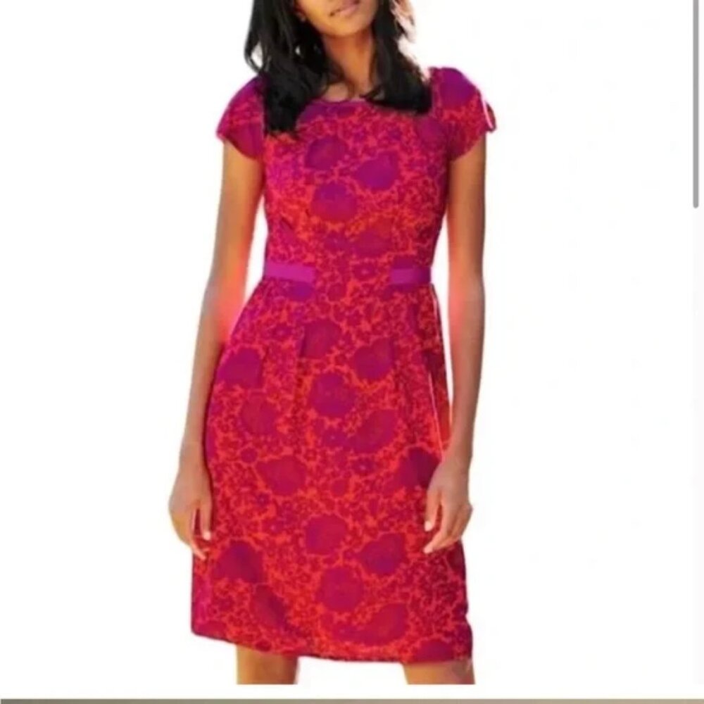 Boden Easy Day Pink and Orange Floral Cap Sleeve Dress Sz 8L
